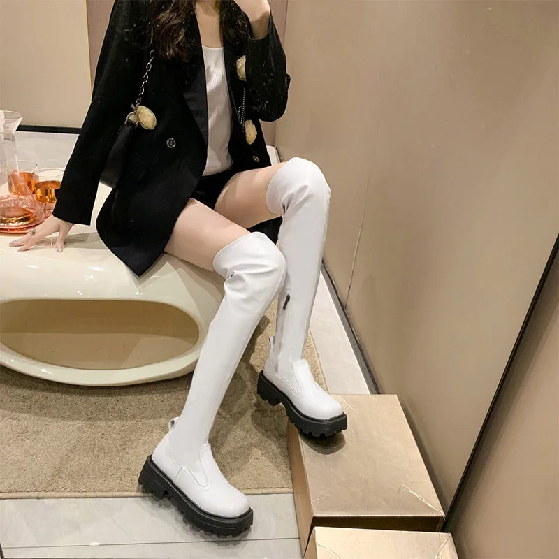 مرونة الساق إصلاح فوق الركبة الأحذية النسائية محيط أنبوب كبير التخسيس فارس الأحذية سميكة القاع لا قطرة أنبوب أحذية طويلة