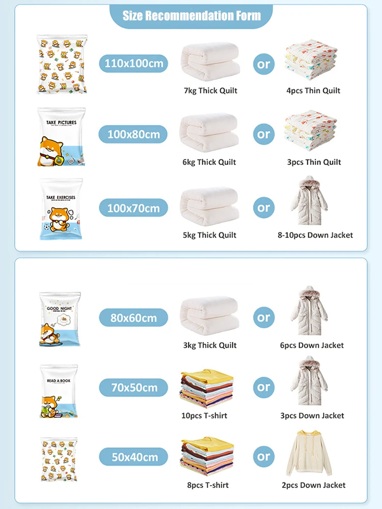 Cute Shiba Inu Vacuum Compression Bags For Clothes Travel Storage Bag Cartoon Thickened Comforter Dust Proof Storage Organizer