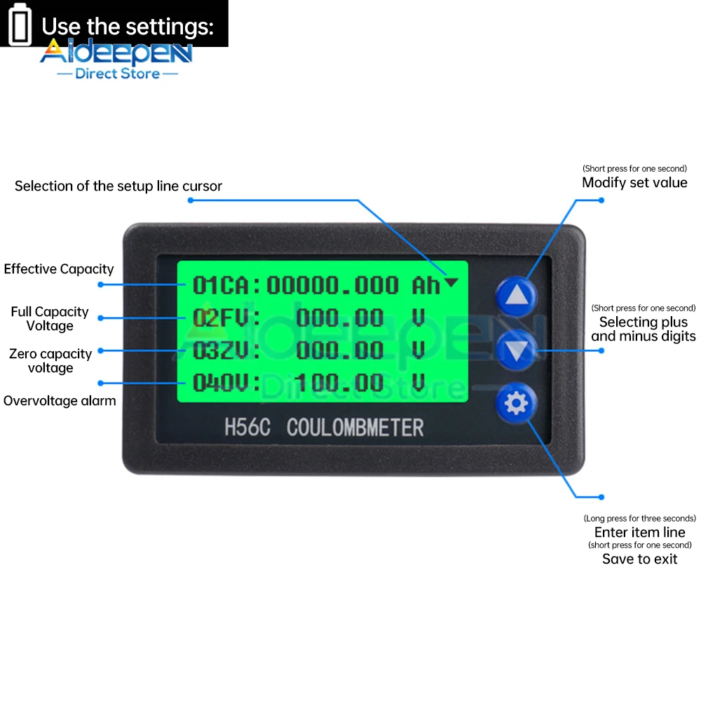 Imagem -02 - Coulomb Meter Capacidade do Monitor Display Lcd Coulomb Tester Voltímetro Detecção de Amperímetro 100a 200a 300a dc 10100v