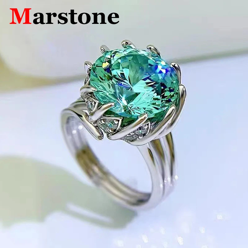 5CT الأخضر مويسانيتي الماس الفاخرة لوتس زهرة المرأة خاتم الذهب الأبيض خواتم الزفاف فضة غرامة مجوهرات للنساء