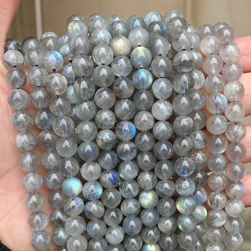 Top Grade Natural Semi-precious Gray Moonstone Labradorite Stone Round Loose Beads For Jewelry Making DIY Bracelet Accessory