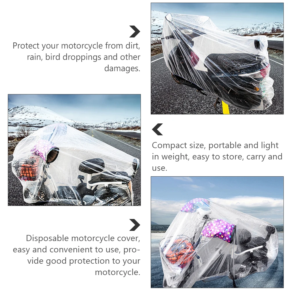 

4pcs Motorcycle Cover Bike Protective Cover Waterproof Outdoor Storage Clear Fitted Disposable PE Material Protects Dirt Rain