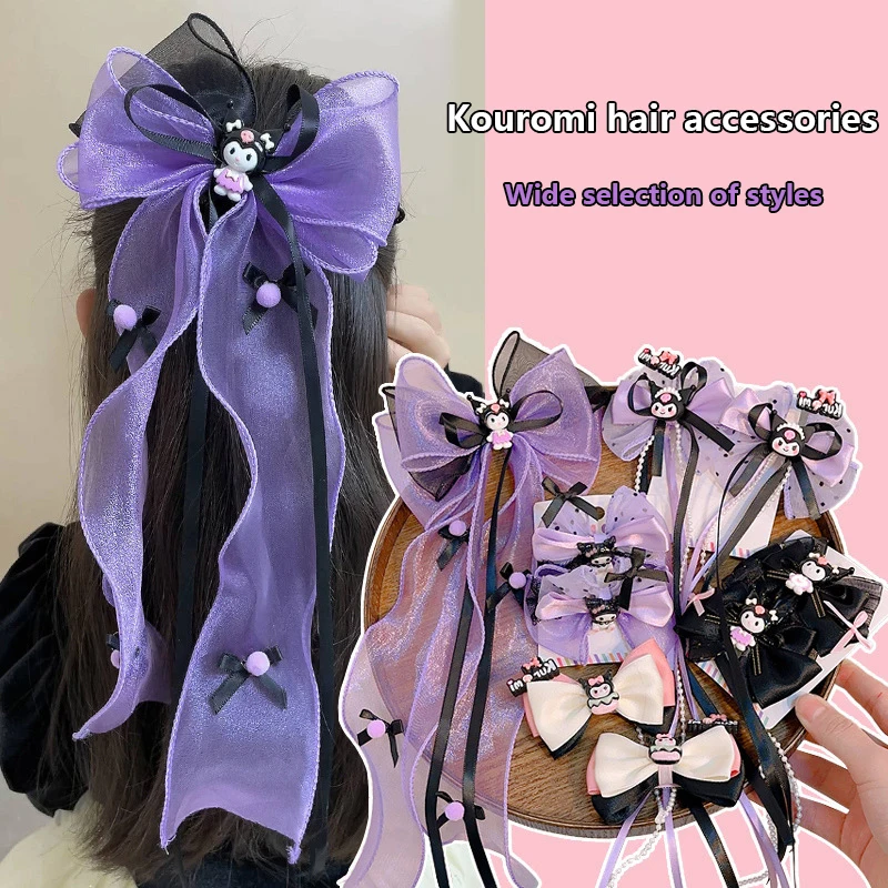 Cartoon Anime Big Bowknot Hairpin Black Purple Flower Bell Hair Accessories For Girls Trendy Princess Headwear Accessories Gift