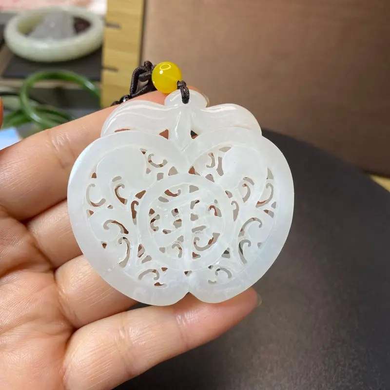 Hotan Peaceful Scented Sachet , Sheep Fat Hollow Pendant, Sweater Chain, White Jade