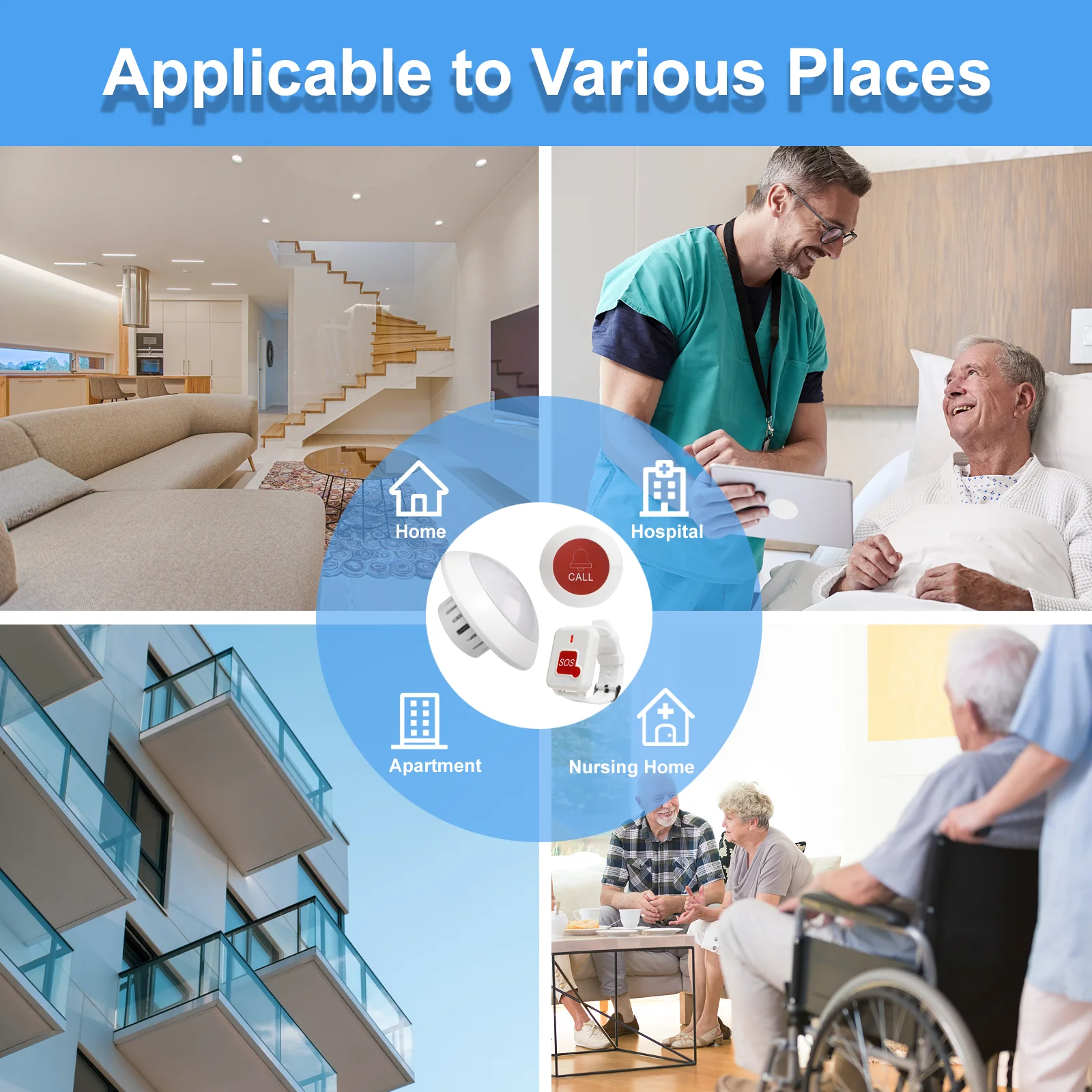 Wireless SOS Emergency Alert System Personal Medical Alarm with SOS Watch And Light for Elderly Safety Home Care