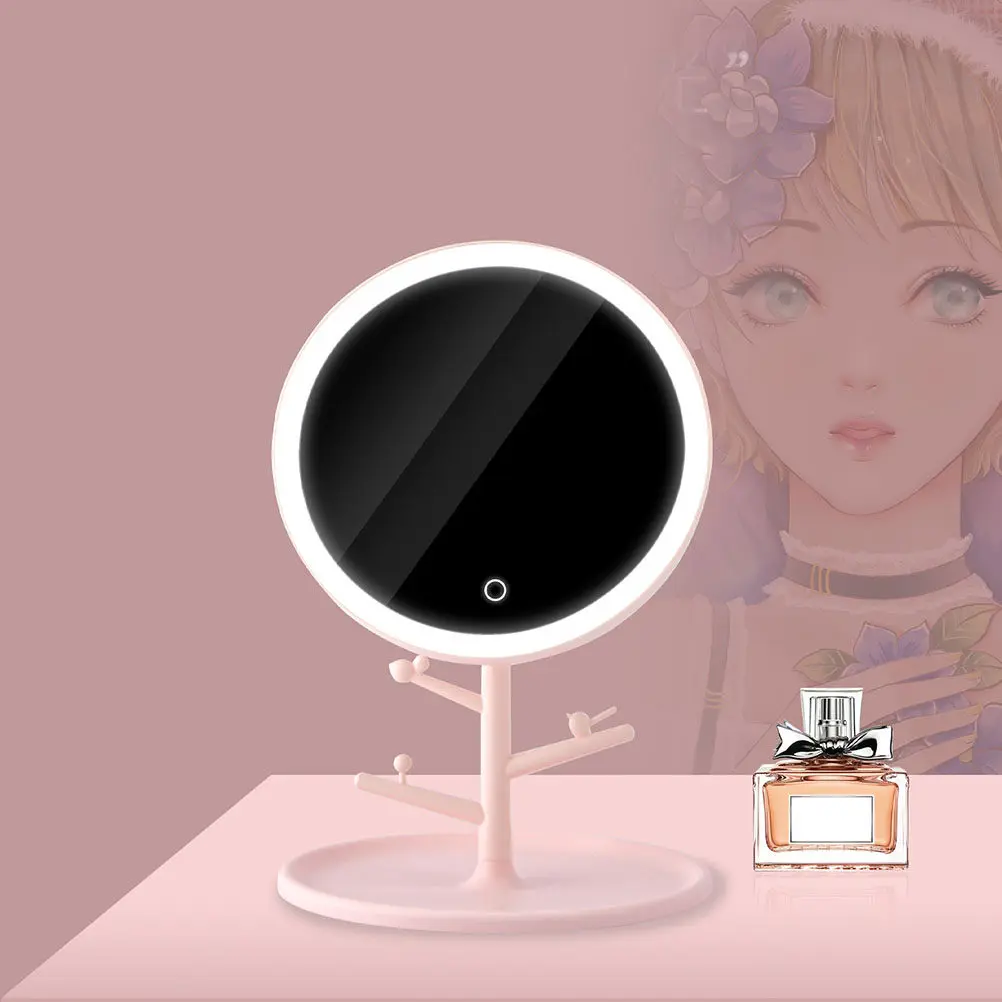 1-個-led-化粧鏡デスクトップタッチコントロール回転ミラー安定したベースクリア高精細表面寝室の化粧台ランプ