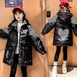 2024 New Winter Parkas Jacket for Girls Plaid Coat Waterproof Shiny Hooded Children Outerwear 4 To14 Year Teenage Kids Snowsuit