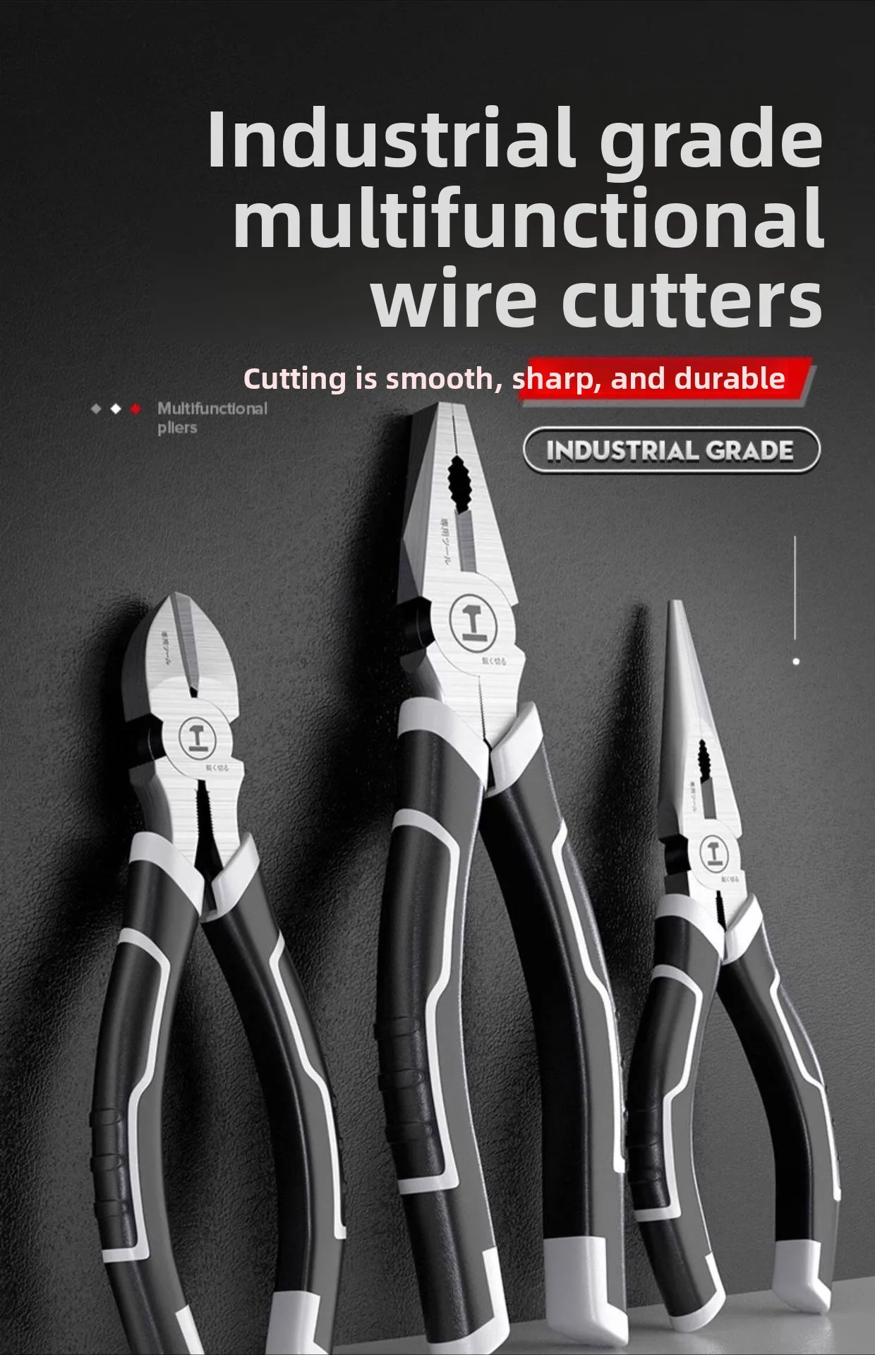 Pliers Set Industrial Grade,Needle-Nose Side-Cutter & Combination Pliers,Multifunctional Wire Cutter for Electrician&Home Repair