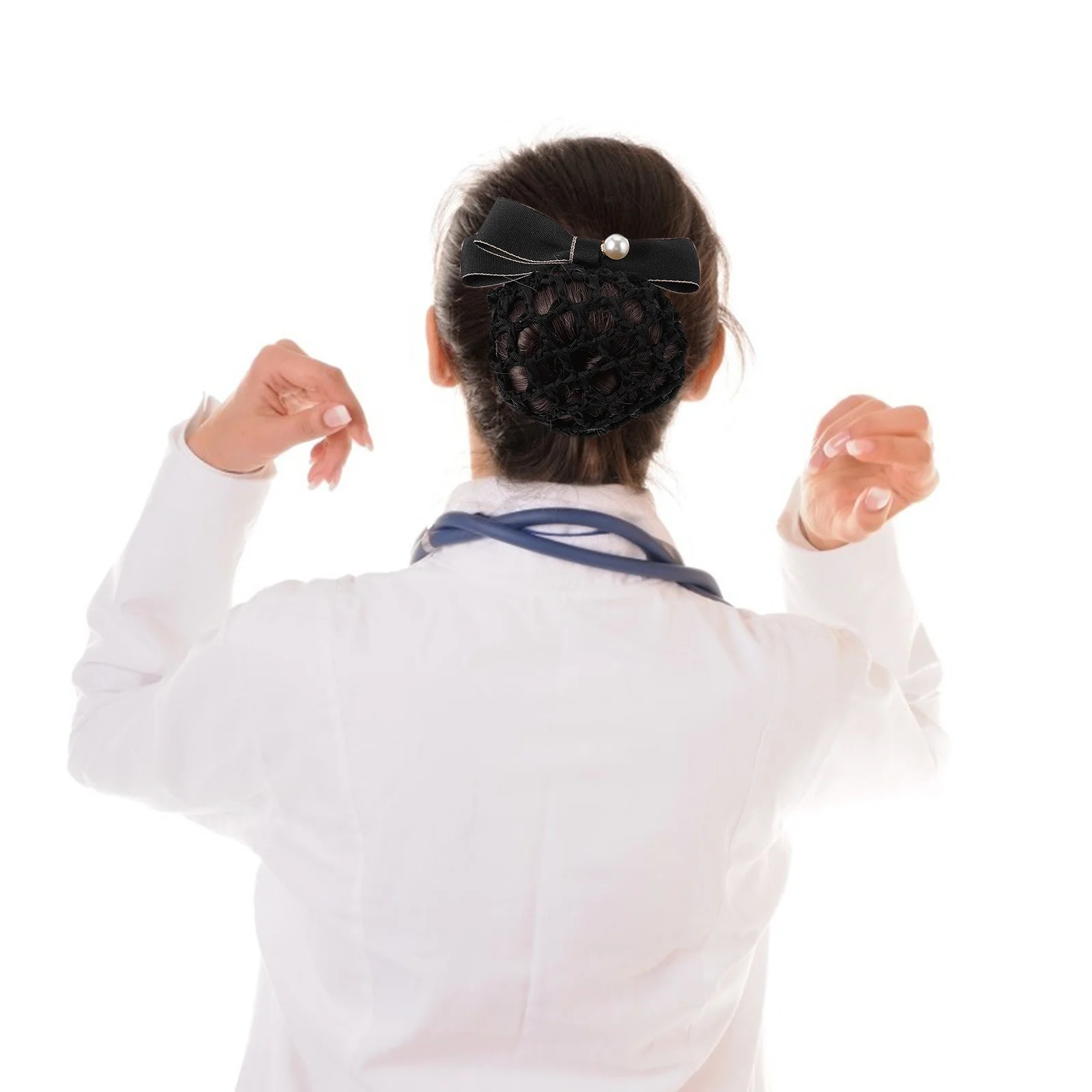 

Elegant Professional Office Mesh Hair Snood Clip Elastic Bun Bow-Knot Headdress Hair Accessory for Women Work School Formal