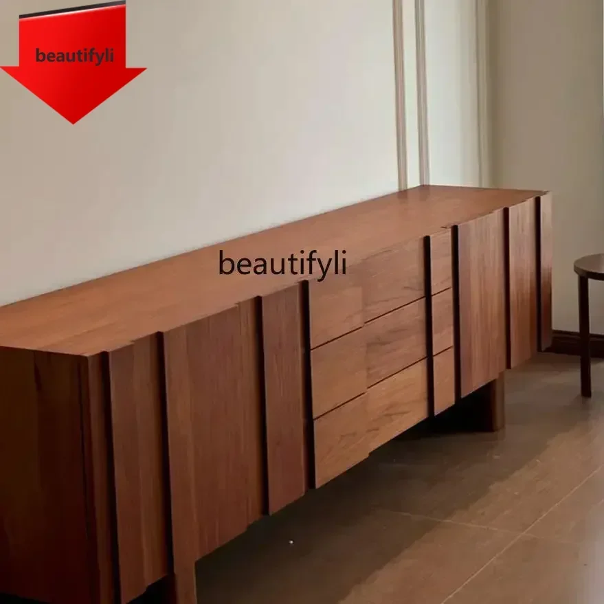 Q181 lbMedieval wabi sandy solid wood TV cabinet retro, simple living room high style, simple Italian side cabinet