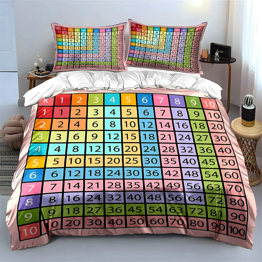 Colorful Multiplication Chart Set Multiple sizes kid's and adults' bedroom Exquisite 3PC bedding set, gift
