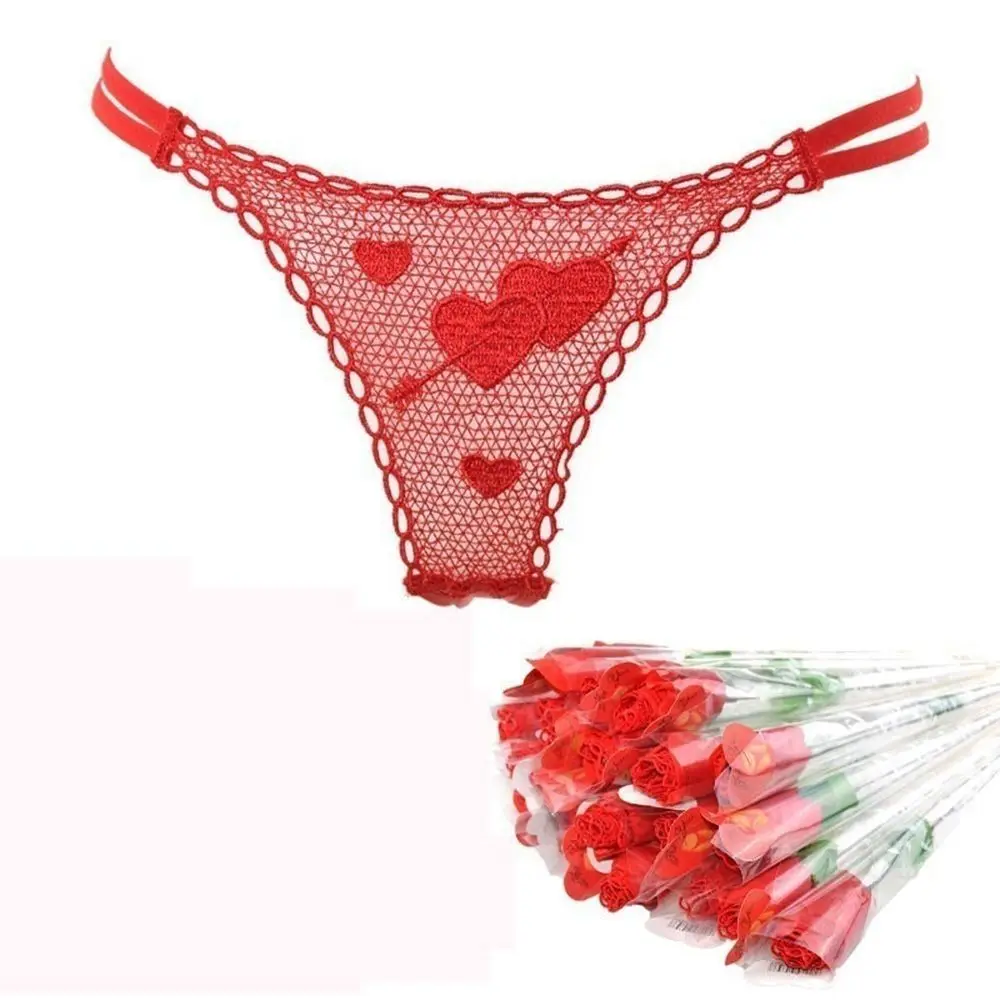 lady Sexy G String Women\'s Panties Red Calcinhas Thongs Ladies Roses Lace Lingerie Women\'s Underwear