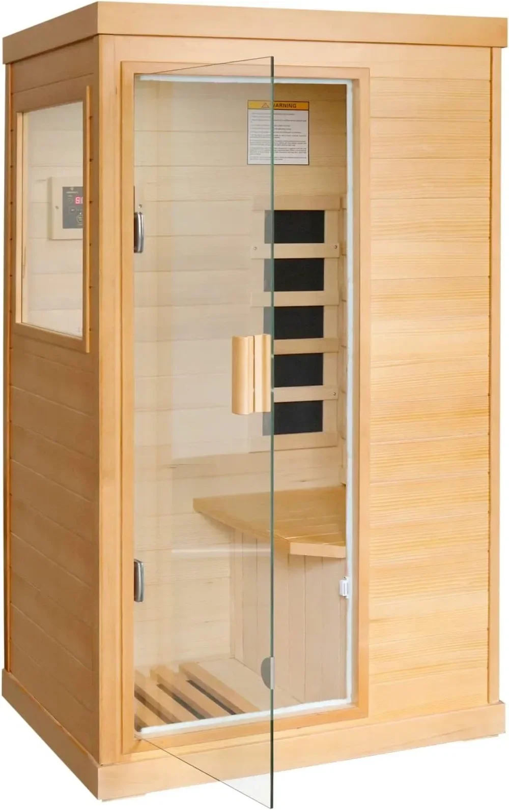 Sauna inframerah jauh, rumah Sauna ruang Spa low-emf Kanada kunci kayu Hemlock 800W Sauna dalam ruangan untuk rumah dengan Panel kontrol dan Tempered