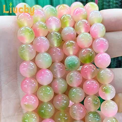 Peach Jade Marrow Chalcedony Natural stone pink green beads for Jewelry Making DIY Bracelets Accessories 15