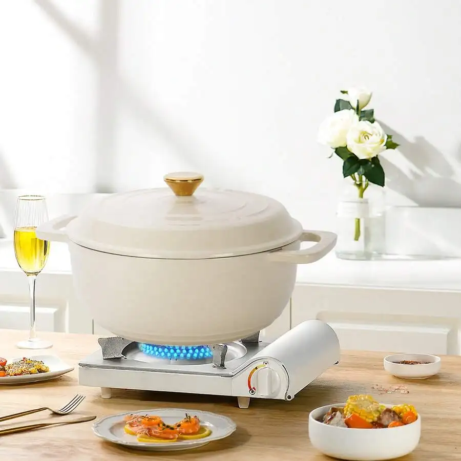 [Ceramic White Enamel Pot 6QT] Cast Iron Saucepan With Anti-Scalding Gloves - Household Soup Pot/Stew Pot/Kitchen Pot, Suitable
