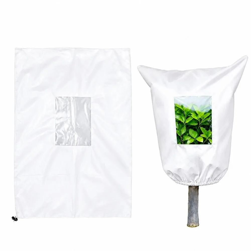 Non‑woven Plant Frost Protection Cover View Window Breathable Freeze Protection Cover Cold Resistant with Zipper Drawstring