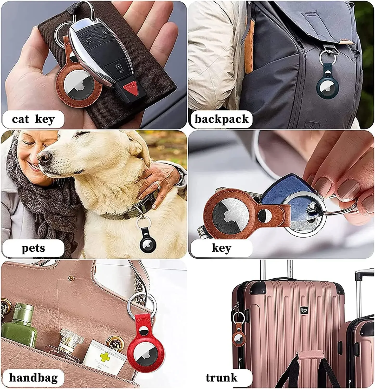 4er-Pack PU-Lederhülle für Apple Airtags mit Schlüsselanhänger, Air Tag Halter, Tier-Tracker-Zubehör, Schutzhülle – Detail 11
