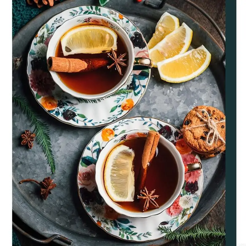 G99A Luxurious Ceramic Coffee Cup Set European Light Luxurious Ceramic Cup & Saucer Set for Breakfast and Teas Time