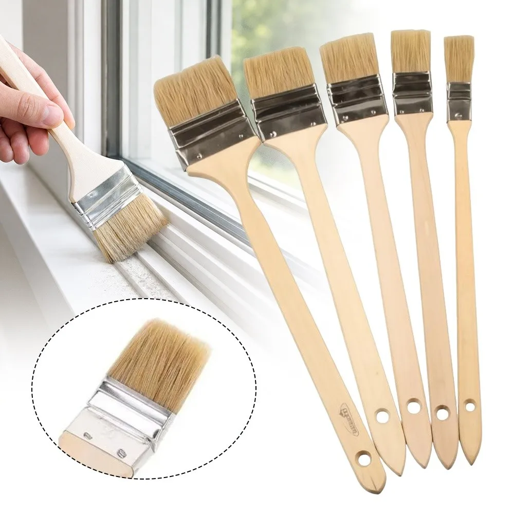 Long Handle Marine Paint Brush Mixed Pig Mane Hair Solid Wood Handle Wall Painting Brush Elbow Shape Painting Tool Arts Crafts