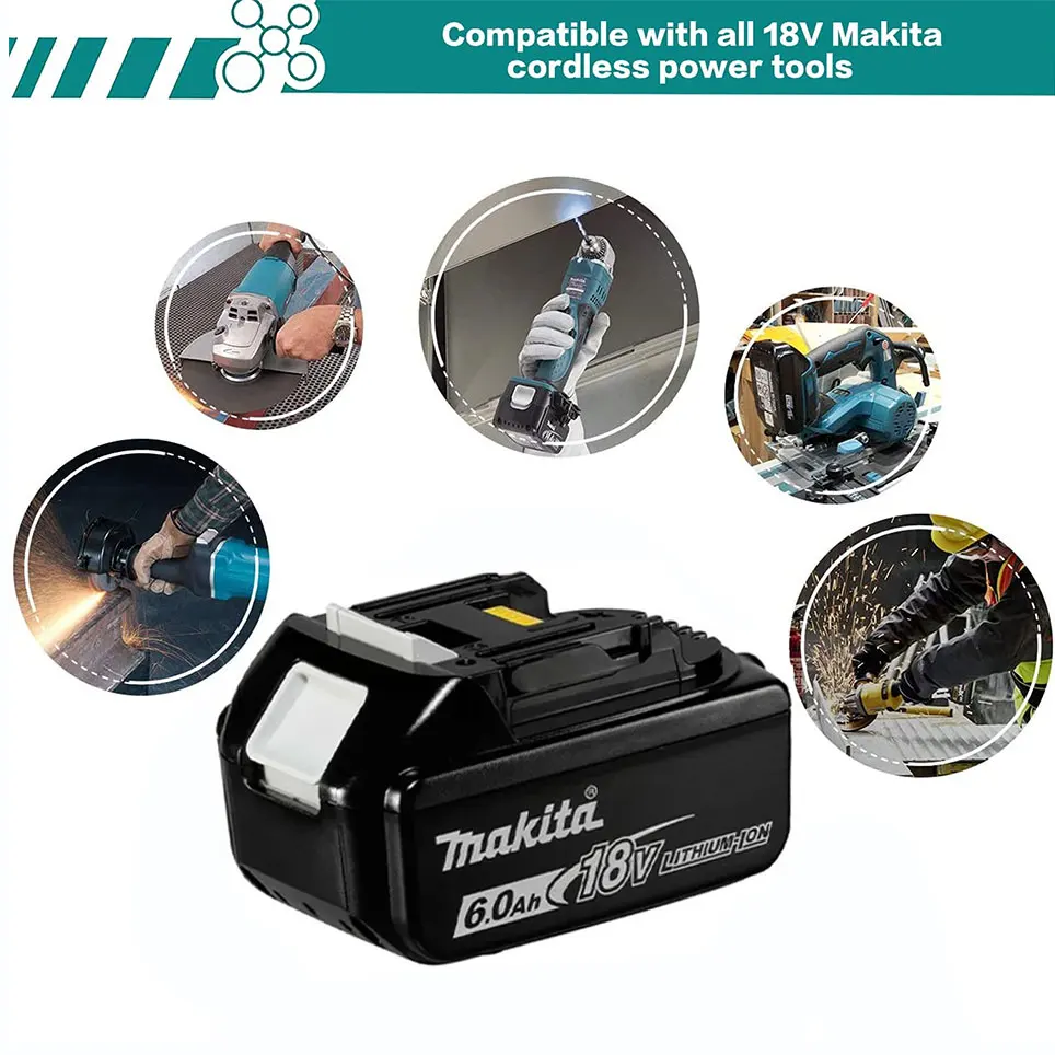 Makita Original 18V Makita 6.0Ah Li-Ion Rechargeable Battery 18v drill Replacement Batteries BL1830 BL1840 BL1850 BL1860B