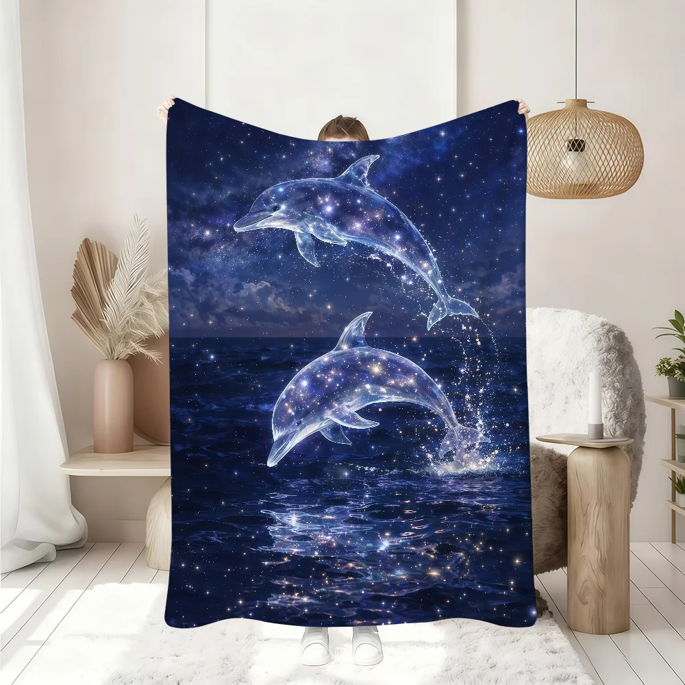Enchanting Dolphin Cosmic Starry Night Blanket Soft Throw Blanket for Home Bedroom Bed Sofa Picnic Travel Office Blanket Gift