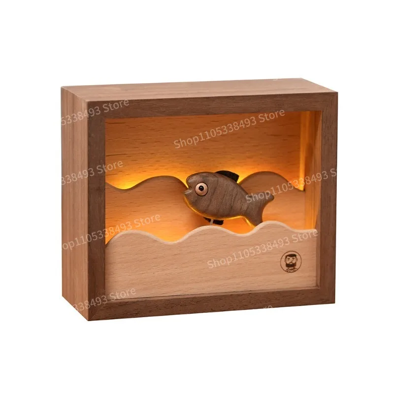For Small Fish Night Light, Creative Wooden Ornaments, Birthday, Holiday Gifts, Small Fish Rushing Forward Decoration