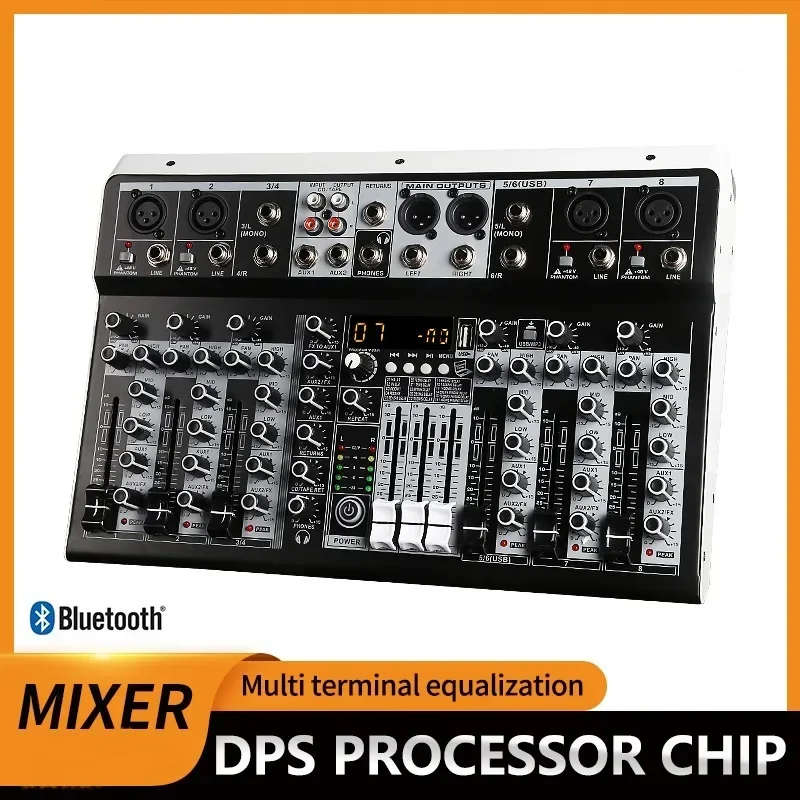 

4 6 8 Channel Bluetooth Audio Mixer DJ Studio Stage Performance Sound Mixing Console Audio Interface USB Sound Card for Karaoke