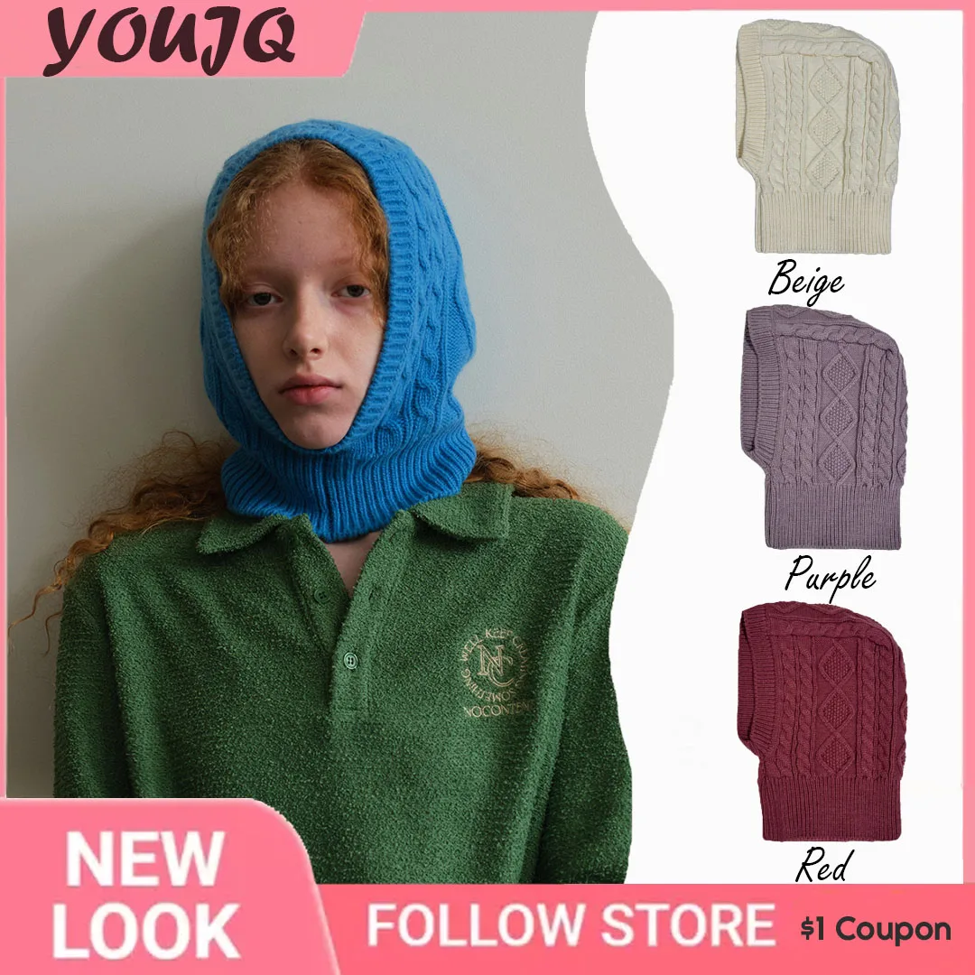 

Y2K Hip Hop Winter Alolan Wool Blend Knitted Balaclava Beanies Cap Ear Protection Scarf Wool Snood Hat Pullover Bonnet Collar