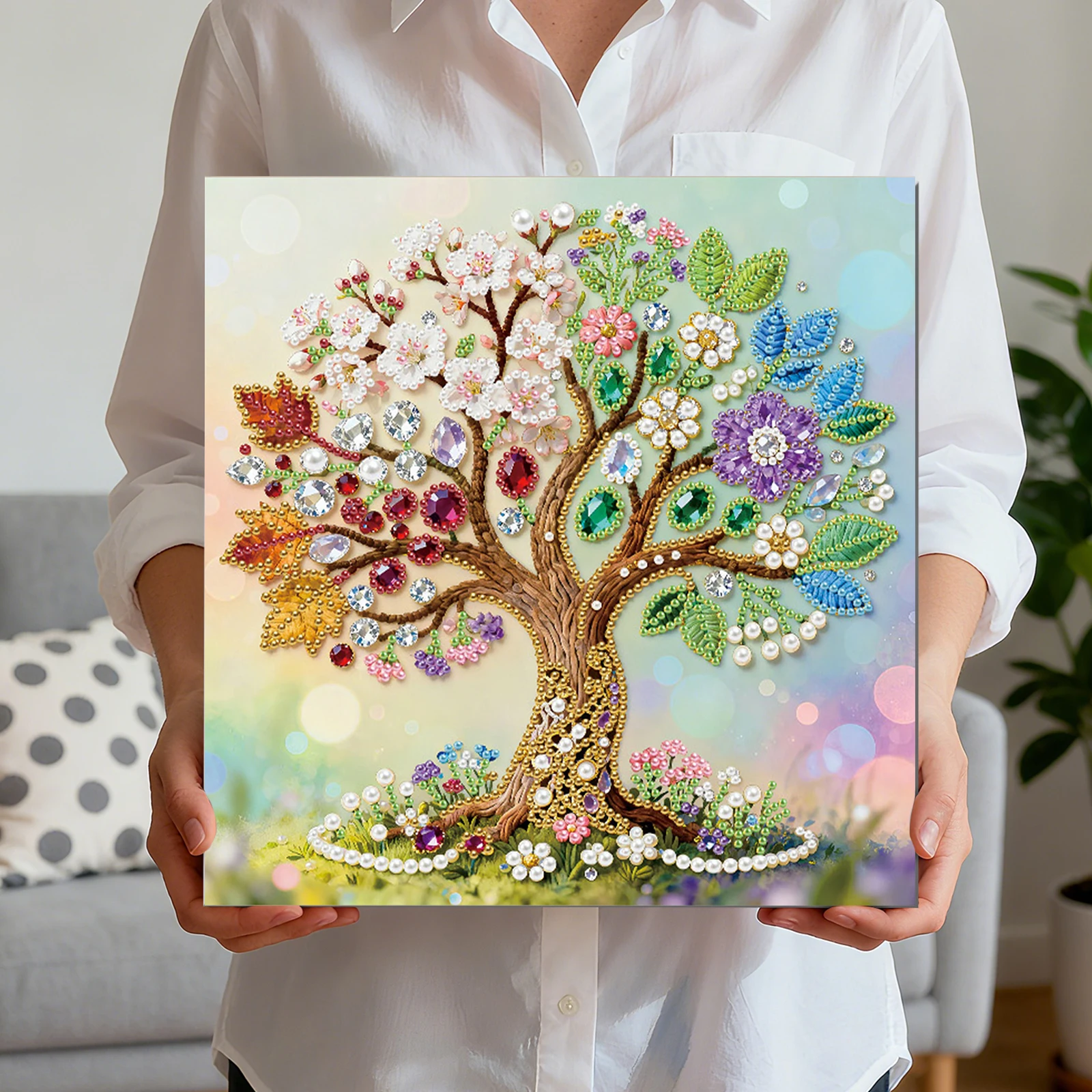 

Набор для рисования жемчугом «Древо жизни» для взрослых, декор для дома, 25x25 см, с рамкой