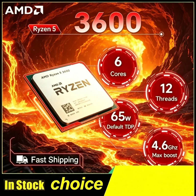 CPU AMD Ryzen 5 3600 R5 3600 de 6 Núcleos y 12 Subprocesos a 4.4GHz, Socket AM4, Sin Embalaje, Ideal para Gaming