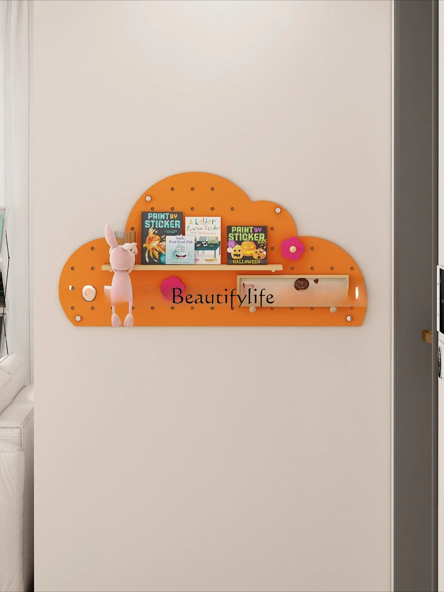 페그보드 디스플레이 랙 벽걸이 수납장 구름 모양 원목 맞춤형 L자형