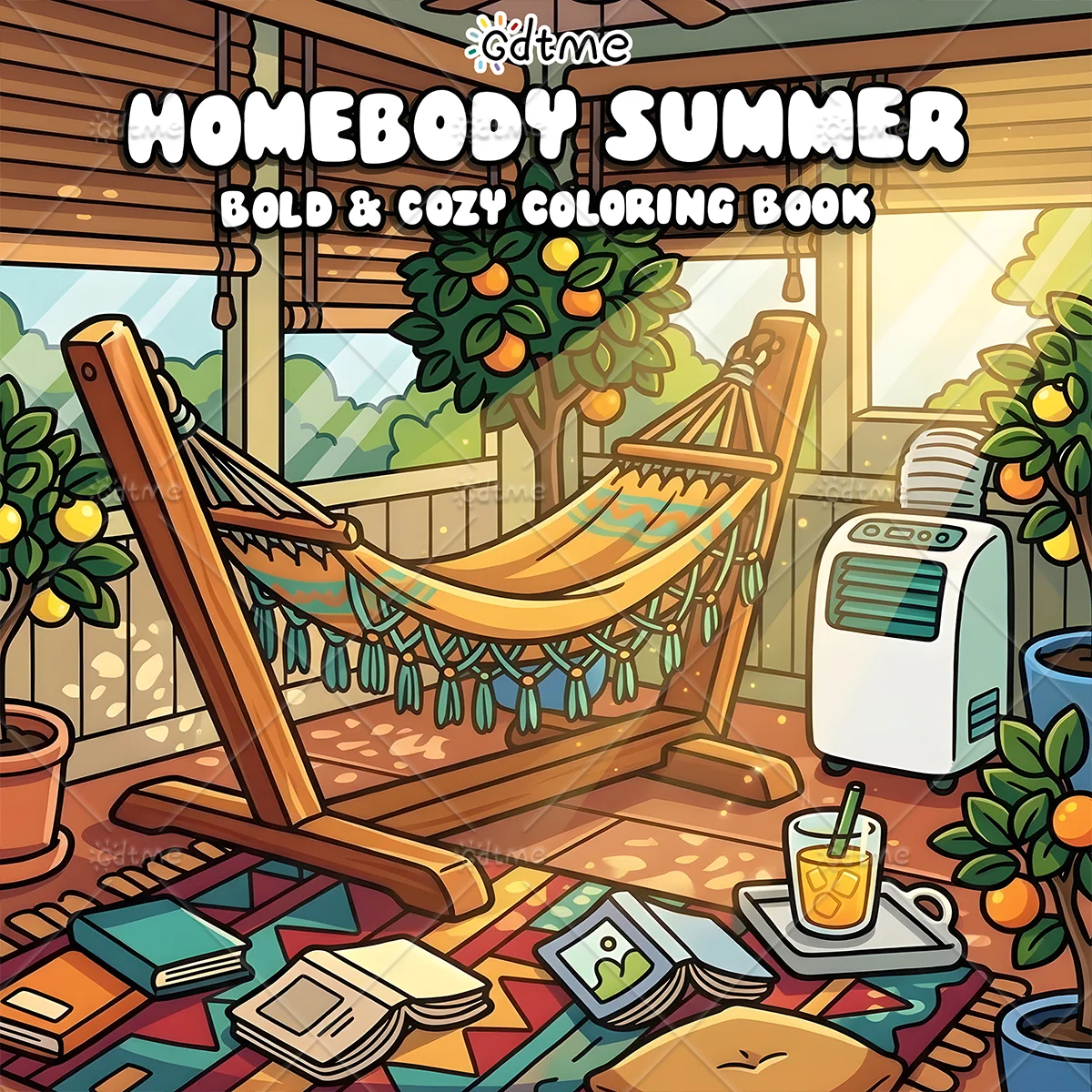 Homebody Summer Coloring Book, Bold & Cozy Indoor Lazy Summer Leisure Scenes, Stress Relief Relaxing Art Drawing Book for Adults