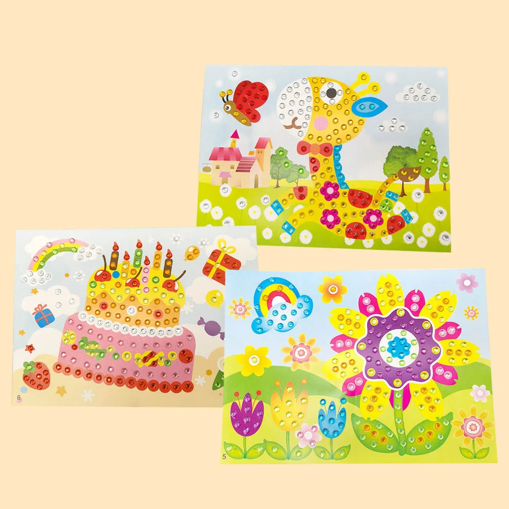 3pcs Kids Cartoon 5D DIY Diamond Painting Rhinestone Drawing Embroidery Cross Stitch Picture Sticker Mosaic Beads Puzzle Toy