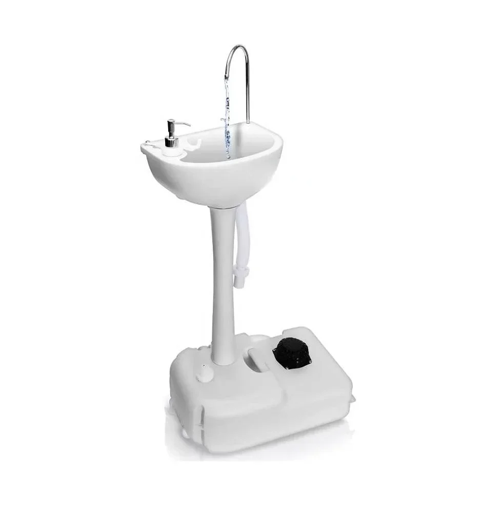 Portable Camping Sink with Towel Holder & Soap Dispenser - 19L Water Capacity Hand Wash Basin Stand w/ Rolling Wheels