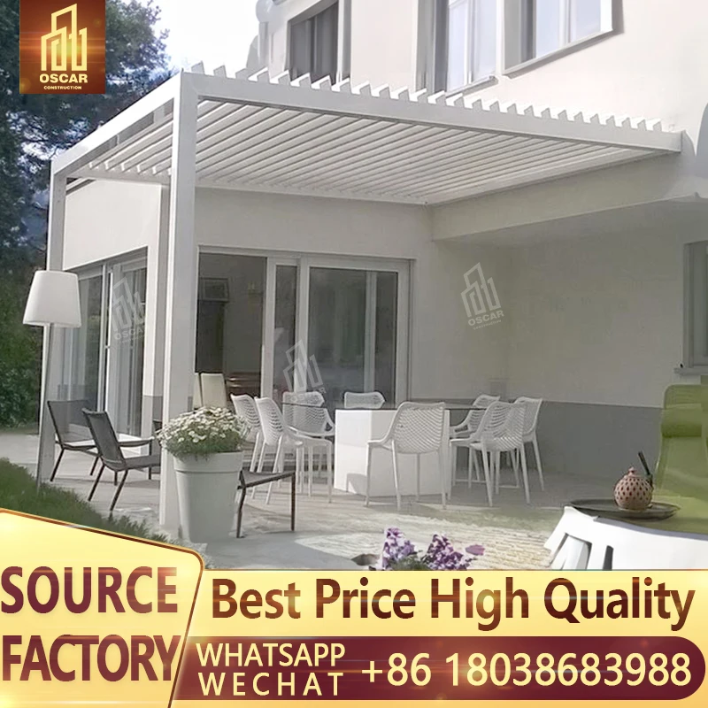 Modern New Design Automatic Aluminum Louvred Roof Gazebos Pergola With Led Light Aluminium Pergola Outdoor Pergola