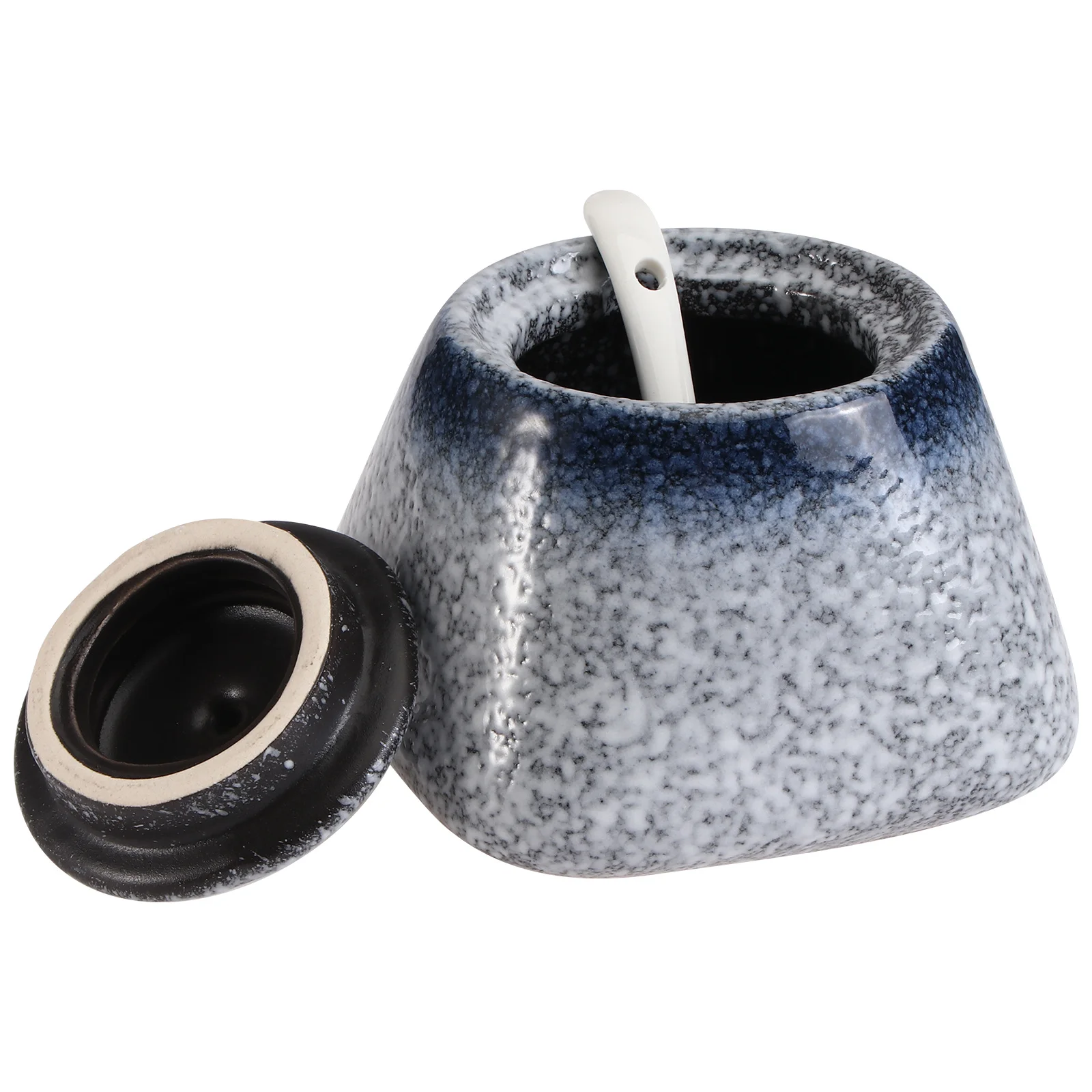 

Ceramic Seasoning Jar Blue with Lid and Spoon Spice Box Container Sugar Salt Pepper Storage Kitchen Organizer