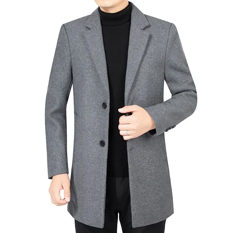 

Autumn and Winter Woolen Coat for Men, Middle-aged, Middle-aged, and Long Casual Woolen Coat for Dad and Ni