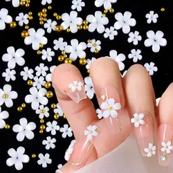500Pcs/Bag White Acrylic Flower Nail Art Decorations 3D Mixed Pearl Gold Beads Caviar Nail Rhinestones Resin Floral Nail Accesso