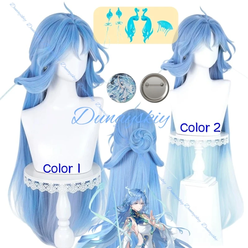 2-Styles Wuthering Waves Qingxiao Cos Wig Detachable Hair Bun with Jaw Clips Game Role Play Wig Halloween Comic Con