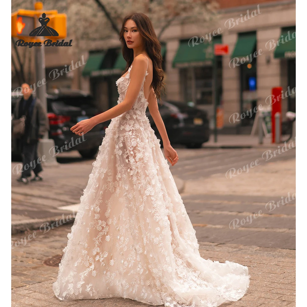 

3D Flowers Lace A Line Wedding Dresses 2026 Appliques Sheer Tulle Plus Size Beach Bridal Gown Customized vestido de novia