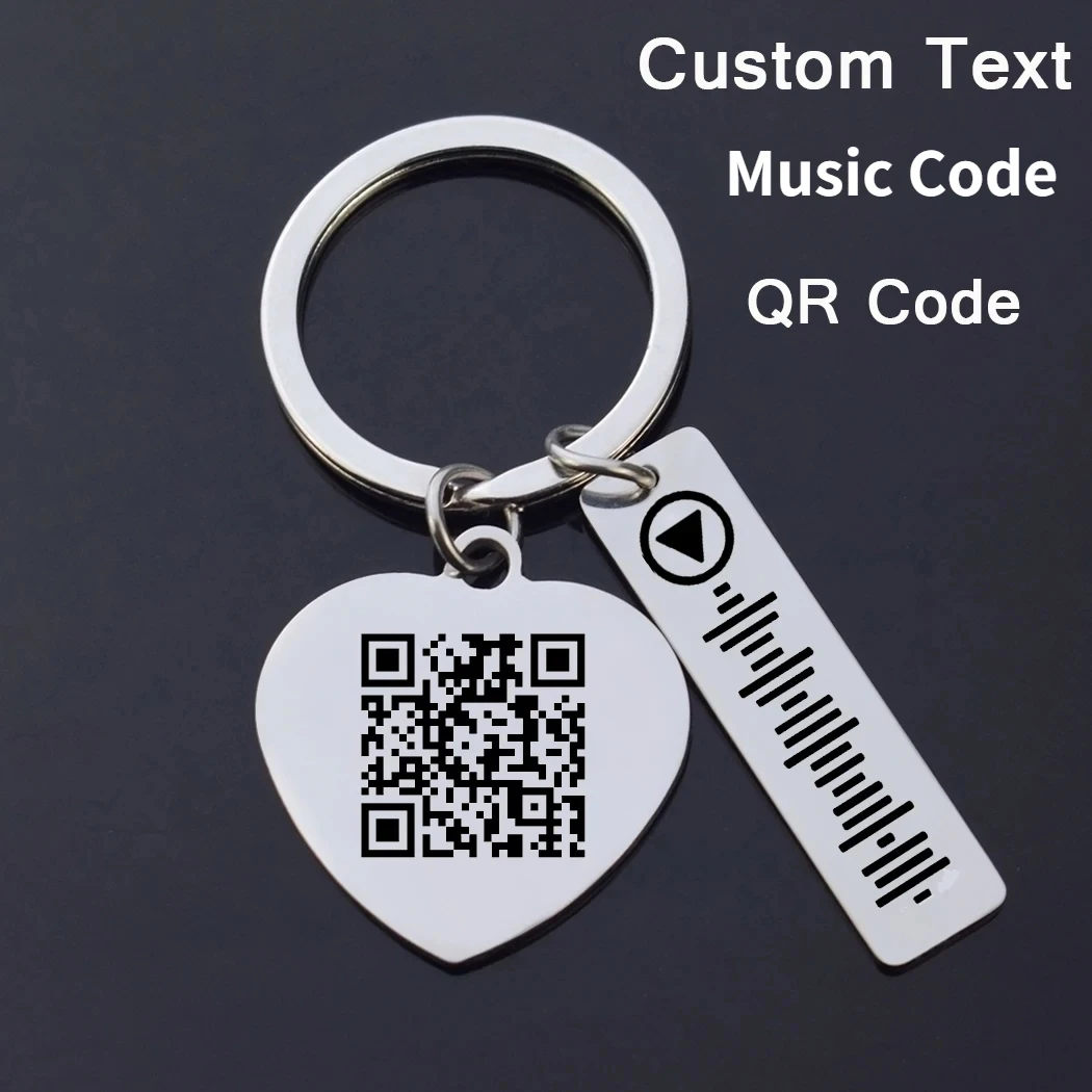 

Custom Music Code Keychain Personalized Engraved Text QR Codes Metal Lettering keychains Customize Men Women Keyring Gift