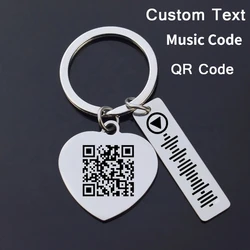 Custom Music Code Keychain Personalized Engraved Text QR Codes Metal Lettering keychains Customize Men Women Keyring Gift