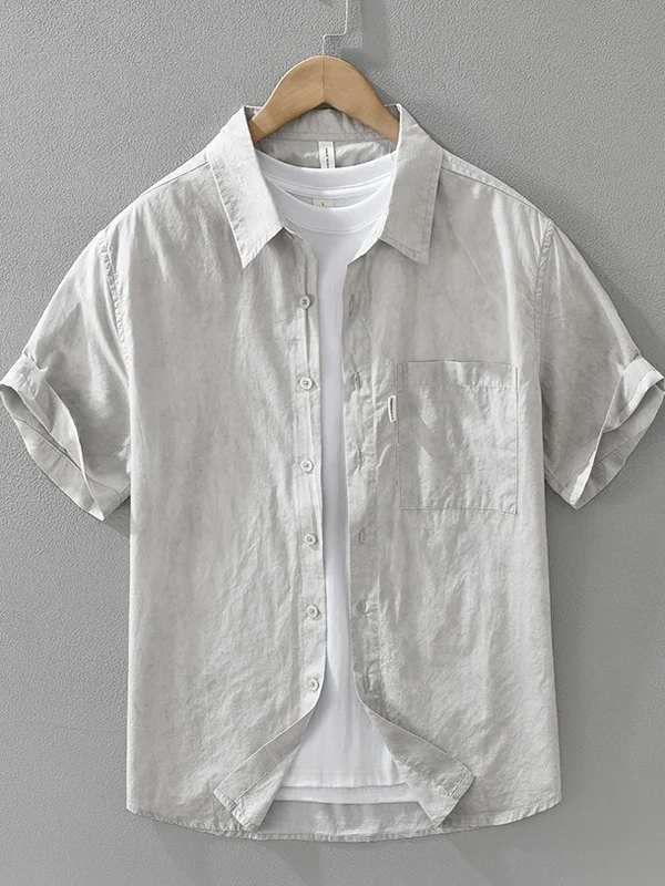 

Men's Pure Color ort Sve irt Summer Casual Lightweight Breathable Loose Fit Faionable Versatile Lyocell Blend irt