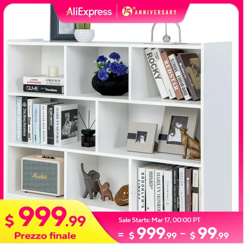 

8 Cube Bookcase, Freestanding 3-Tier Open Bookshelf, Modern Storage Display Cabinet, Wood Cube Storage Organizer