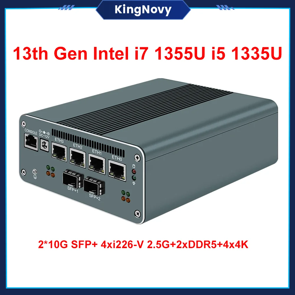 13 세대 미니 PC 인텔 i7 1355U i5 1335U 2*10G SFP + 광학 4x i226-V 2.5G 방화벽 소프트 라우터, 듀얼 DDR5 SATA 4*4K Proxmox 호스트