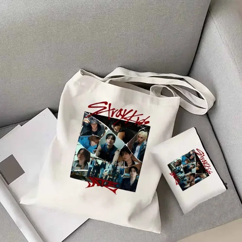 2pc Retro Stray Kids ATE Album Graphic Fashion Tote Bag Stray ChkChkBoom Canvas Bag Stray Kids Kpop Shoulder Bag Women Tote Bag