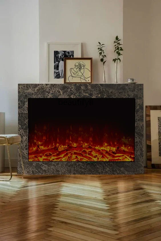 Simulation fire fireplace solid wood decoration imitation marble TV cabinet side cabinet