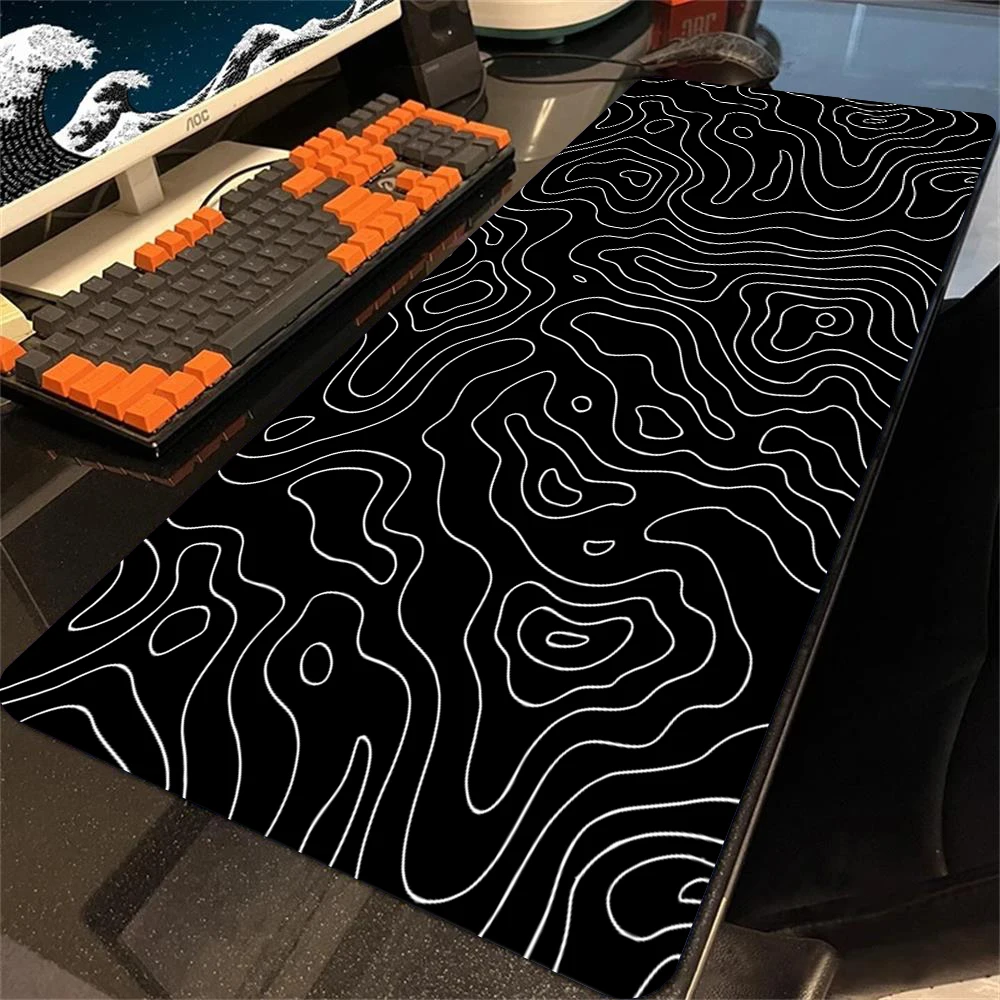 XXL Black Desk Accessories Topographic Mouse Pad Strata Liquid Mousepad Office Accessories Gamer Deskmat XL Gaming Setup Table