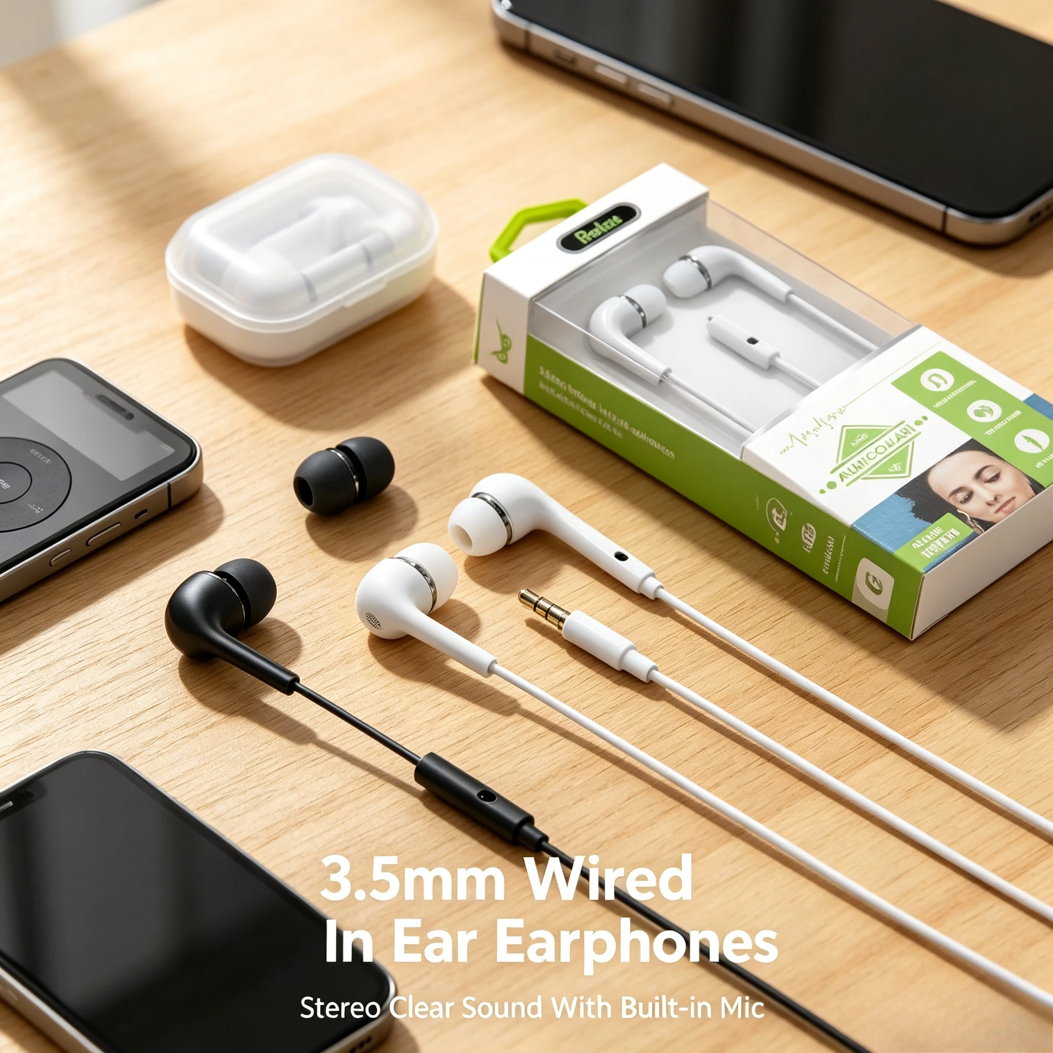 Auriculares Intrauditivos con Cable de 3.5mm AUX, Auriculares Estéreo con Micrófono Incorporado, Sonido Claro, Ajuste Cómodo para Smartphone, MP3, Laptop, Tablet