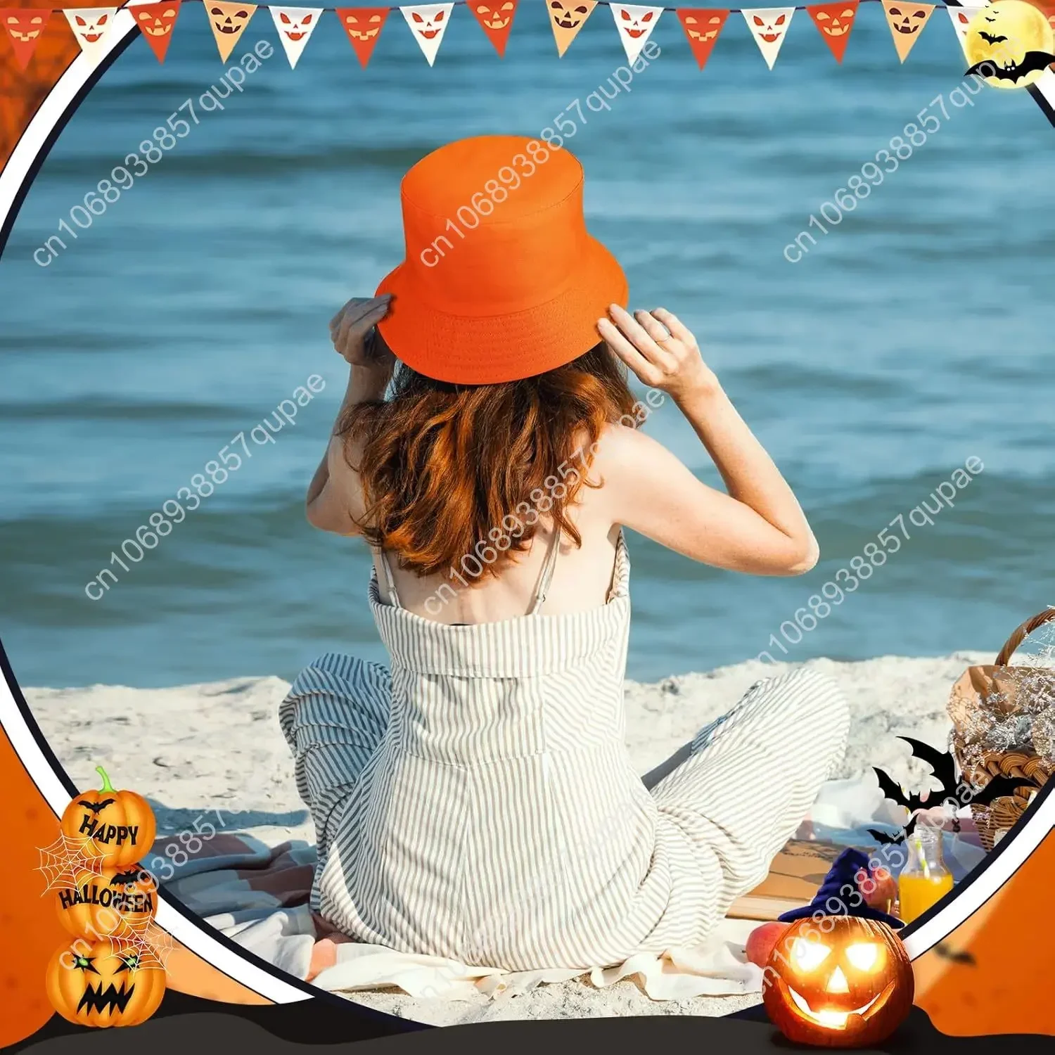 ramede Halloween Bucket Hat for Women Pumpkin Fisherman Hat Cotton Lightweight Print Accessories for Sun Cute Men Fishing Cap Ad